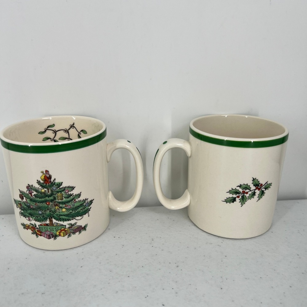 Spode Christmas Tree Mugs Set of 4 Made in England Holiday Cup